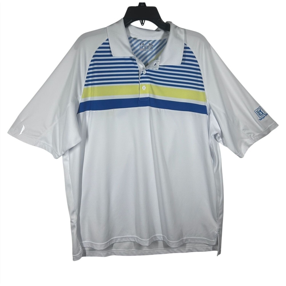 Under Armour Polo Shirt Men's XL Loose Fit HeatGear Stripe PGA Tampa Bay Golf